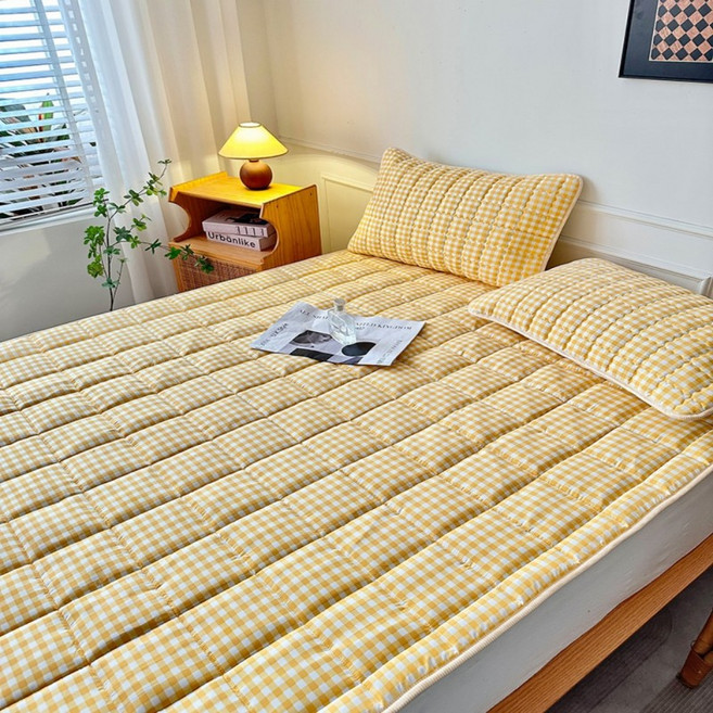 Cozy Aura 부드러운 워싱 사계절 누빔 침대패드 고정밴드, 옐로우체크