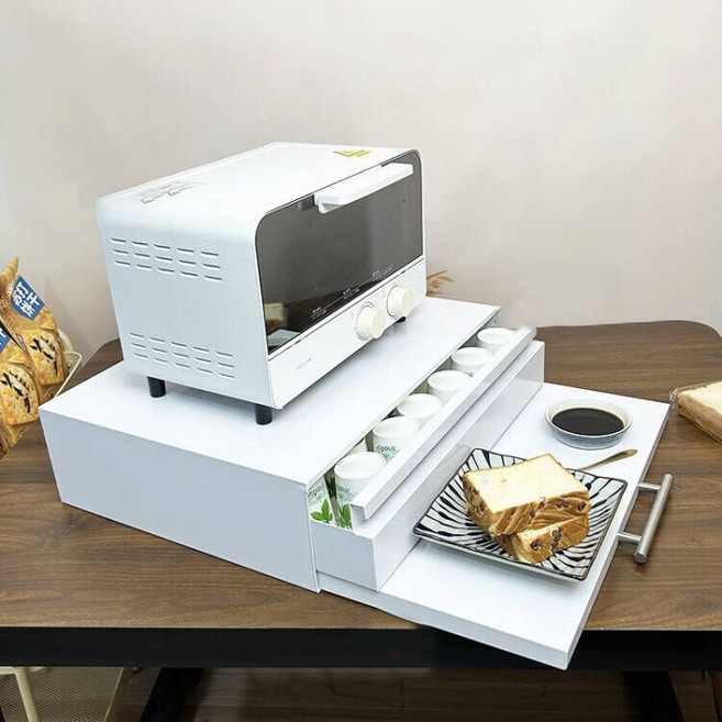 [SMTONE] 철제 슬라이딩 전자레인지 선반 주방 수납 서랍형 받침대 홈카페 다용도 서랍장 3층코팅, 블랙, 1개