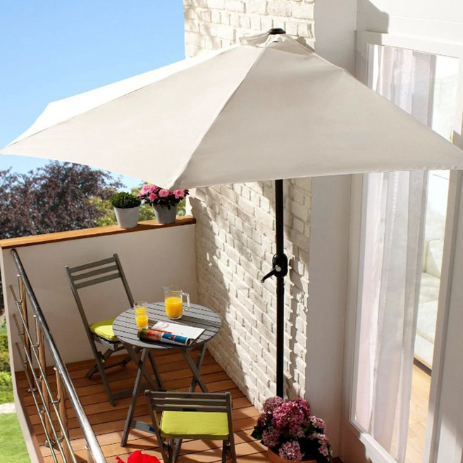 파라솔만 단품 2중구조 하프파라솔 테라스 베란다 발코니 창문 인테리어 어닝 벽면 정원 까페 사계절 받침대별도, 하프단품 아이보리