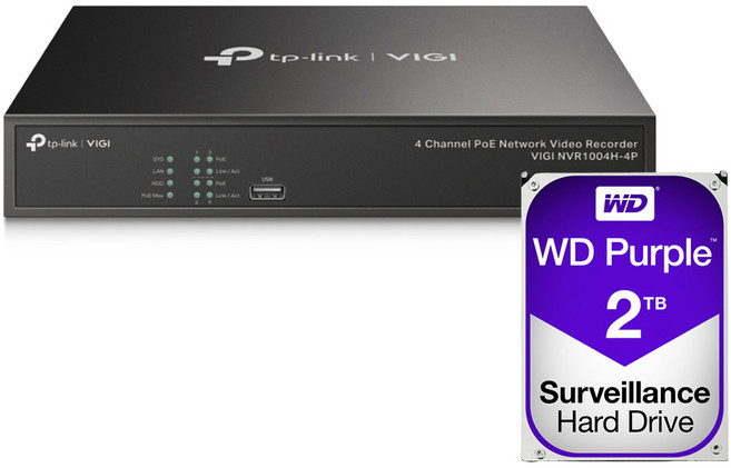 티피링크 VIGI NVR1004H-4P＋2TB HDD 4채널 POE NVR 녹화기 세트, 1개