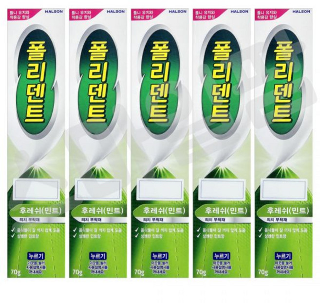 폴리덴트틀니접착제 틀니고정강화 의치부착재 후레쉬민트70g x 5개