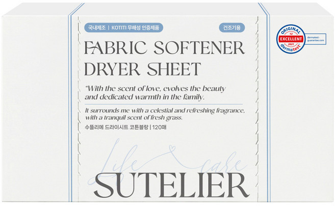 수뜰리에 독일더마 초고농축 건조기용 드라이시트 코튼블랑 120매, 1개
