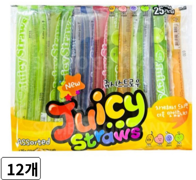 쥬시스트로우 25입 젤리 스트로우, 475g, 12개