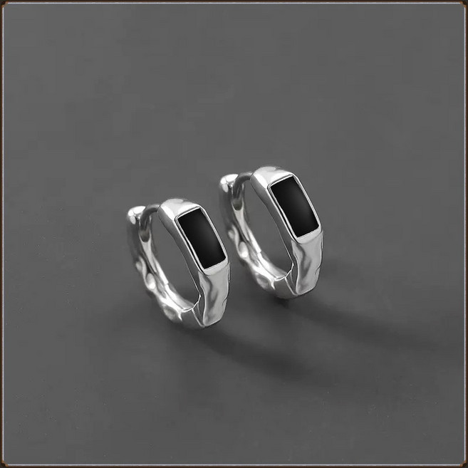 LUNE 純銀耳環 男生 韓國 黑色 防過敏 簡約 個性