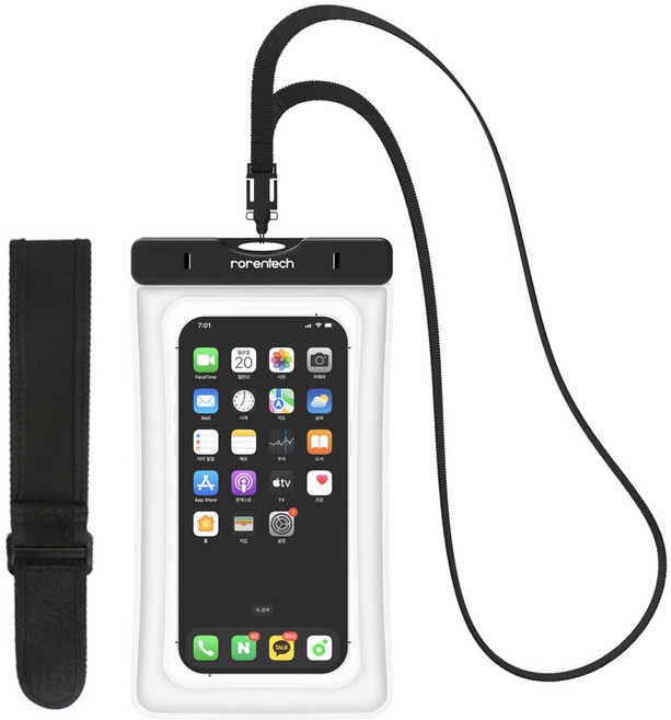 로랜텍 IPX8등급 스마트폰 방수팩 4중 잠금 스포츠 암밴드 넥스트랩, 투명, 1개
