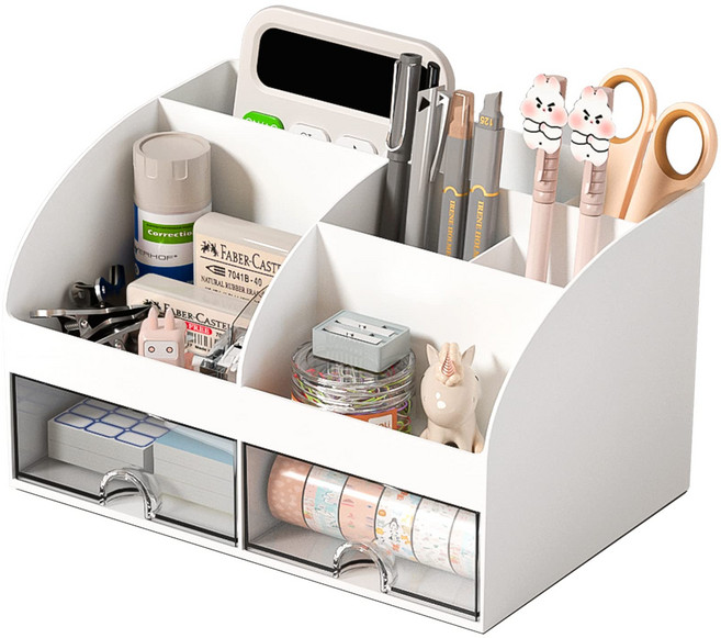 데스크탑 다기능 수납함 6개의 칸과 2개의 서랍, 2단, 하얀색