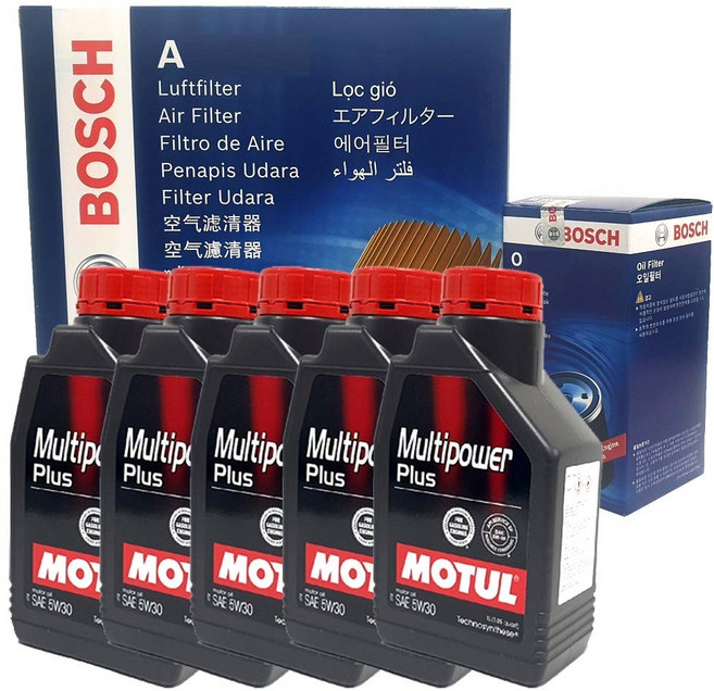 보쉬 그랜드카니발 VQ 2.7 LPI 05년-14년 엔진오일 교환 셋트 필터 + 합성유 모튤 O1182+A2116+5W30 5L, 5개, 5w30, 1L