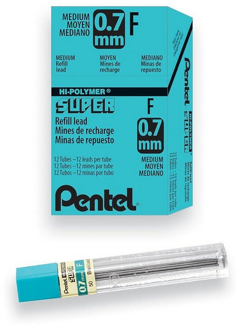 펜텔 미국매장정품+ Pentel 수퍼 하이폴리머 리필 샤프심 0.7MM 미디엄 2B 144개입 50-2B 그레이 1849310, F 리드, 12 Count (Pack of 1).