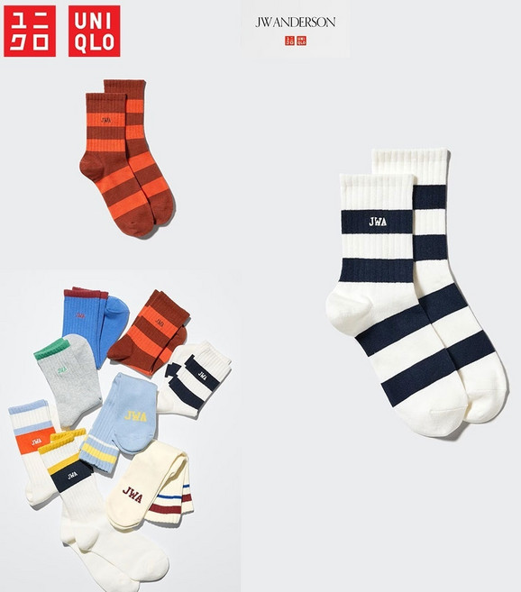 유니클로 재팬 스트라이프 자수 로고 양말 남녀 공용 2컬러 485172