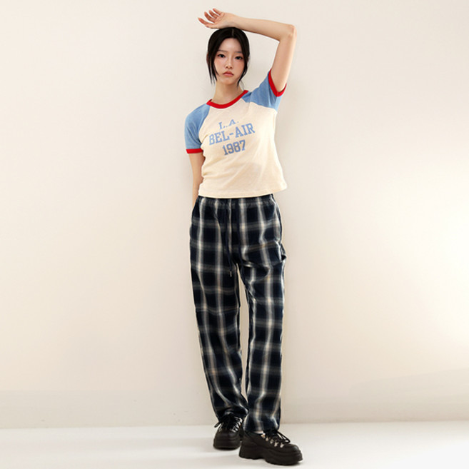 퍼핀 M~2XL 타탄 체크 바지 루즈핏 세미와이드 일자핏 팬츠 남녀공용 데일이 이지팬츠