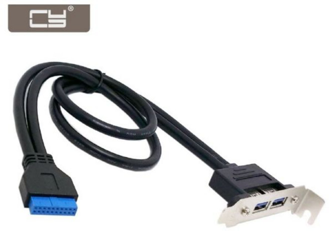 Chenyang CYDZ USB 3.0 여성 후면 패널 듀얼 포트 마더 보드 20 핀 케이블 로우 프로파일 95mm 높이 PCI 브래킷 40cm, 1개