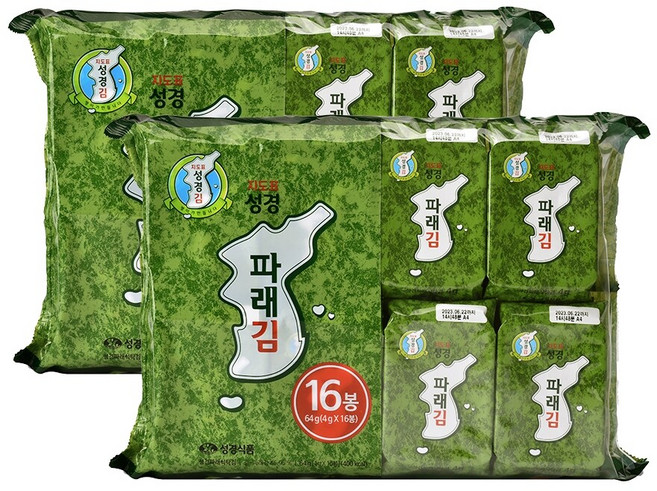 [G] [성경김본사] 파래 식탁김 4g 16봉 x 2개 (총 32봉), 64g