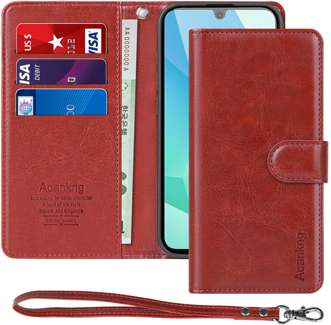 아칸크 삼성 갤럭시 A16 LTE/5G 가죽 다이어리 지갑 케이스+ 핸드 스트랩 세트