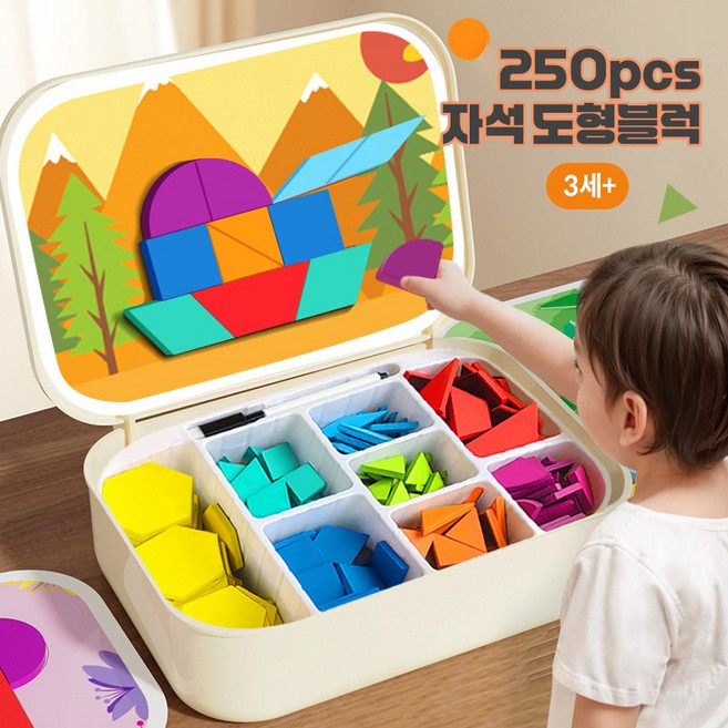 코코유 어린이 자석 칠교 퍼즐 블록 놀이 세트 창의력 학습 장난감 250PCS KEY-01, 250피스, 1개