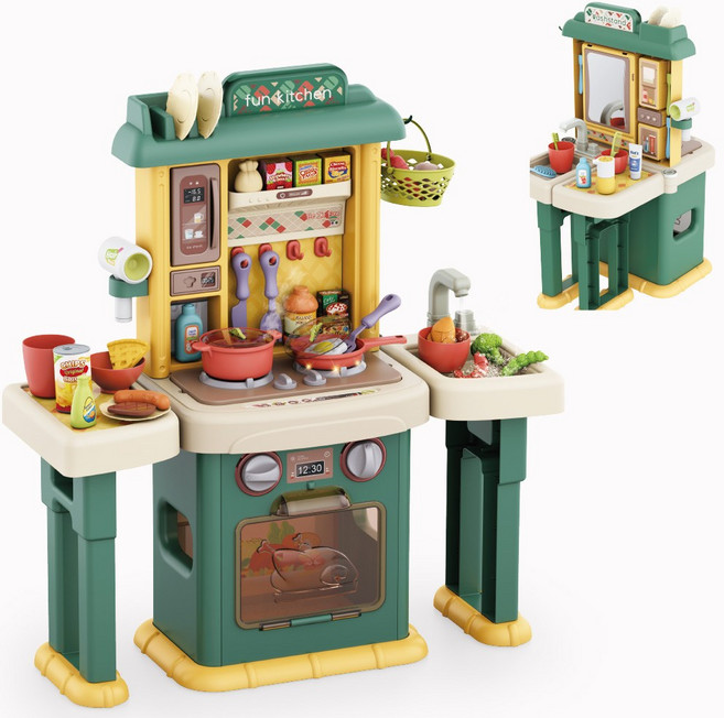 맘스아이 물이나오는 양면 주방놀이 세트 (주방놀이+세면대) 72PCS, 그린, 1개