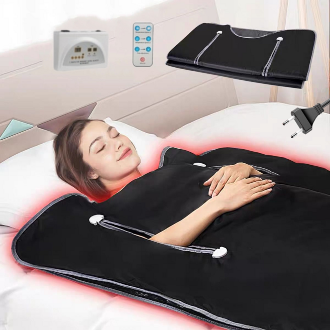 Mochae 접이식 전신 사우나 찜질기 원적외선 전기 온열찜질기 개인 사우나 전신찜질 1인용 가정용 해독 수분 배출 스파 매트 건식 홈 사우나 선물, 블랙