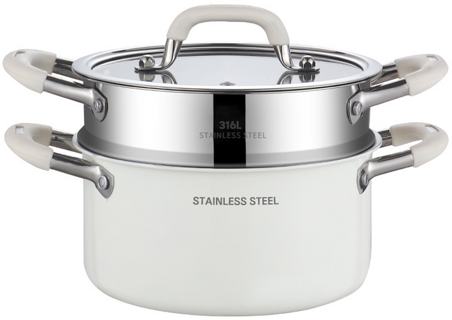 ALLILIO 316스텐 세라믹 코팅 다용도 찜냄비 인덕션 양수 냄비, 1개, 24cm