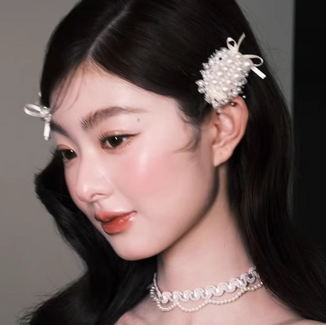 즘콩 웨딩헤어장식 헤어핀 진주 머리 띠 목걸이 셀프 브라이덜 샤워 촬영