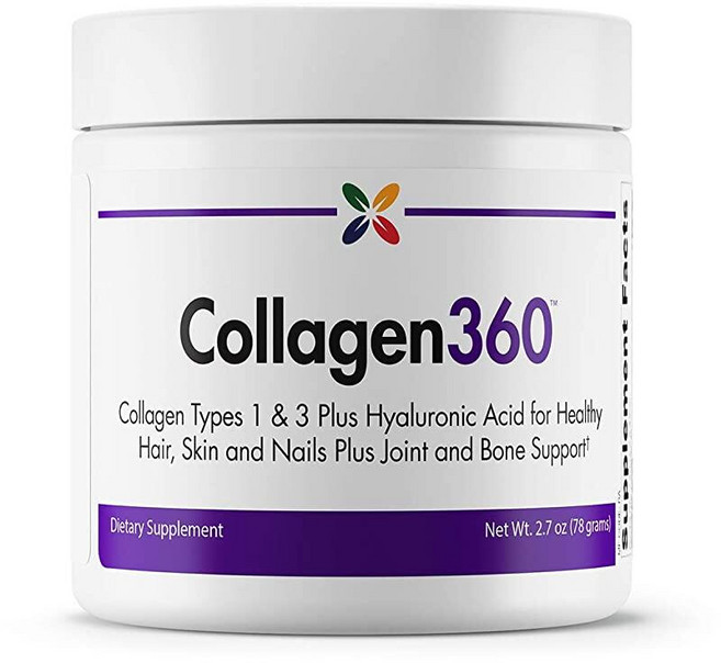 Stop Aging Now - 히알루론산이 함유된 콜라겐360 - 건강한 머리카락 손톱 및 피부를 지원하는 콜라겐 펩타이드 파우더 - 잔주름과 주름을 줄이는 데 도움이 됩니다, 1개, 78g