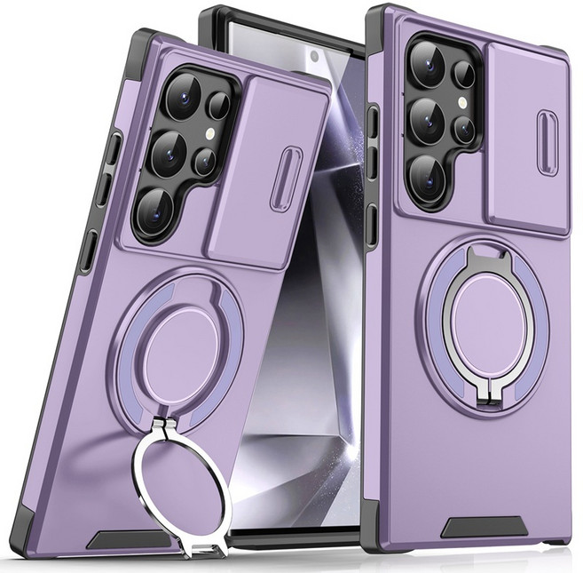 Rabbit Technolog 適用三星旋轉支架防摔手機殼 全包邊防磕碰三星手機殼, 紫色,三星S25Ultra, 1個