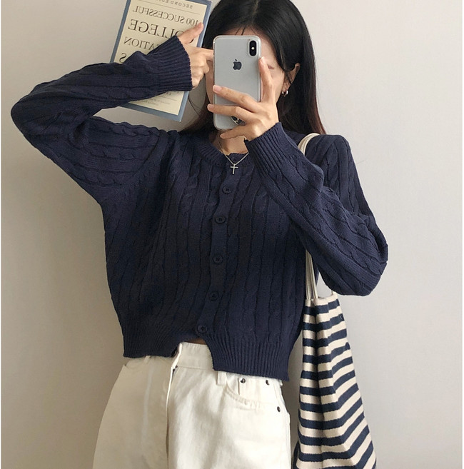 세이썸띵 라운드 꽈배기 니트 가디건 6color