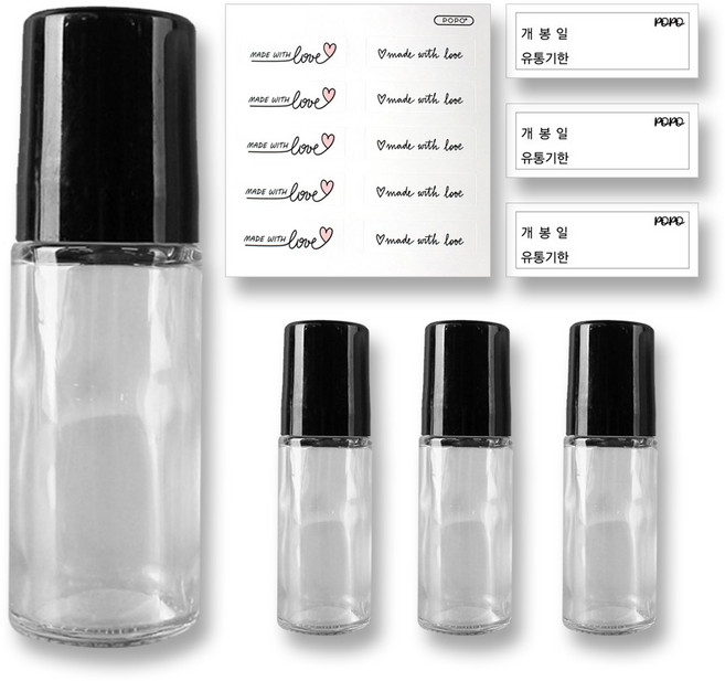 포포라운지 롤온 향수 공병 썬롤온 화장품 유리 대용량 용기, 3개, (30ml 투명바디+블랙헤드)