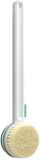 長柄沐浴刷 柔軟刷毛背部清潔刷 雙面刷頭洗澡刷 掛繩設計, 1個, 1個裝, 白色