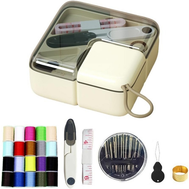 휴대용 반짇고리 세트 가정용 반짓고리 셋트 미니 반짇고리 의류재사용바늘세트, 1개, 오프 화이트