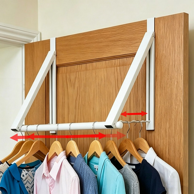 접이식 길이조절 원룸 문걸이 빨래 건조대, white