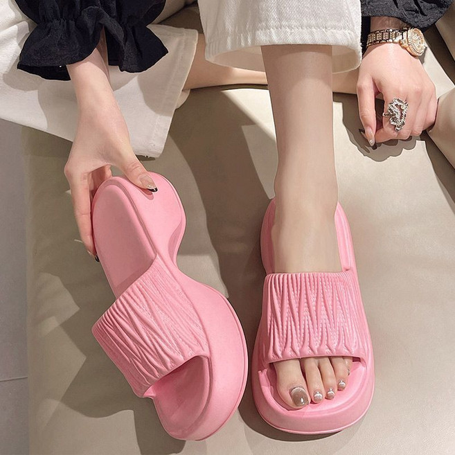 하모리 여성 키높이 5cm 통굽 경량 EVA 쿠션 슬리퍼 발이 편한 다용도 사계절 실내화