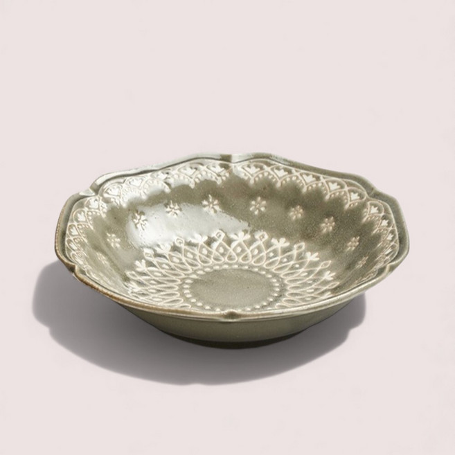 소월상점 엔틱 도자기 파스타볼 카키 21.5 x 4cm 레스토랑접시