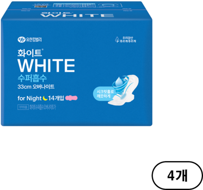 화이트 수퍼흡수 맥시 슬림 생리대 날개형, 오버나이트, 14개입, 4개