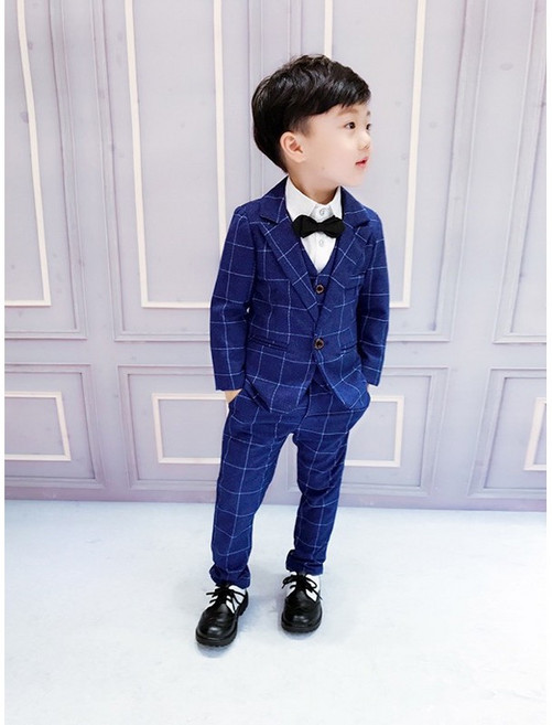 寶寶週歲抓週西裝男花童禮服套裝 中小童兒童格子西裝 幼兒園畢業禮服 婚禮喜宴花童紳士西裝