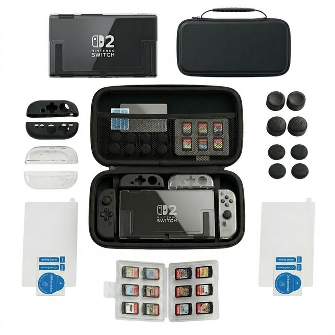 슬림아머 닌텐도 스위치2 케이스 악세서리 세트 올인원 파우치 PC TPU 독호환, 1세트, 블랙, SW898