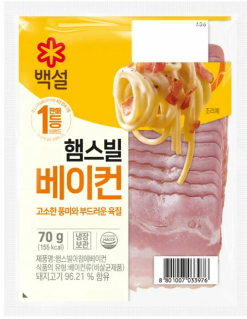 CJ 햄스빌 아침에 베이컨, 70g, 6개