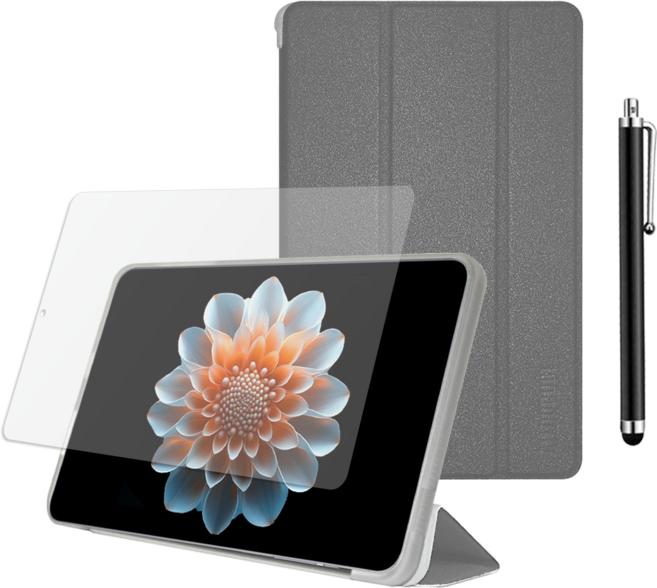 ALLDOCUBE Iplay70 Mini Pro 플립 케이스 + 저반사 필름 + 터치펜, 다크 그레이, 1개
