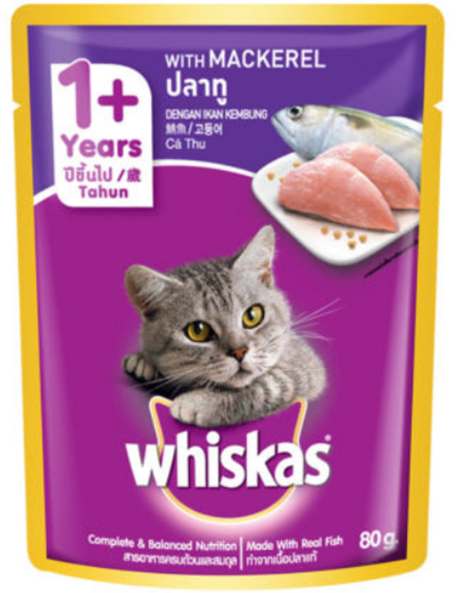 위스카스 고양이 주식 파우치 주니어 고등어, 1세트, 80g