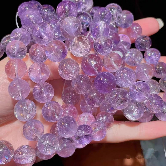 純天然紫水晶手鏈 薰衣草紫水晶碎冰冰手串, 1個, 12mm