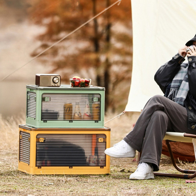 다스몰 접이식 폴딩박스 다용도 수납 정리함 대형 리빙박스, 옐로우 56L, 1개