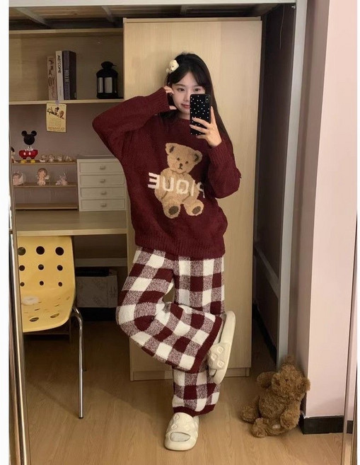 珊瑚絨居家服 保暖睡衣 睡衣套裝 寬鬆