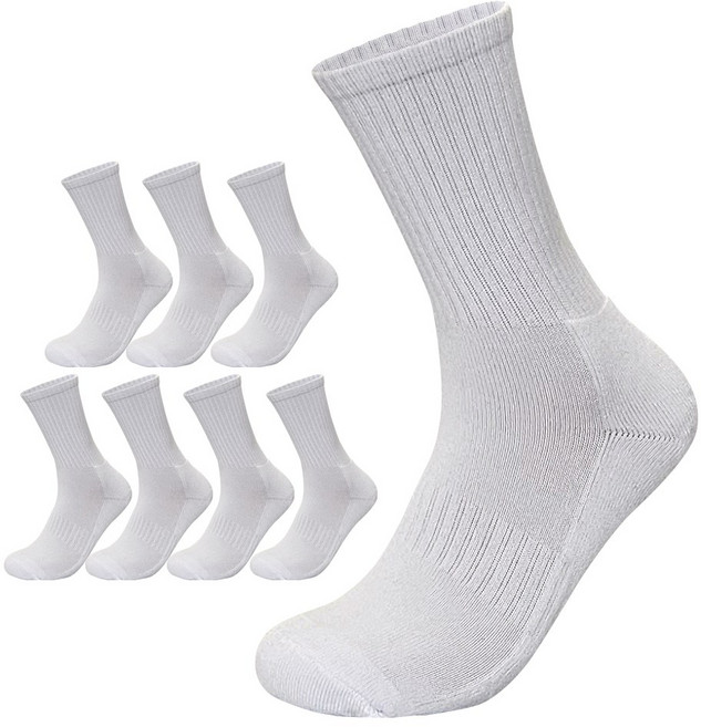 프레리 8켤레 두꺼운 무지쿠션 장목 등산 스포츠양말, 화이트, 8개