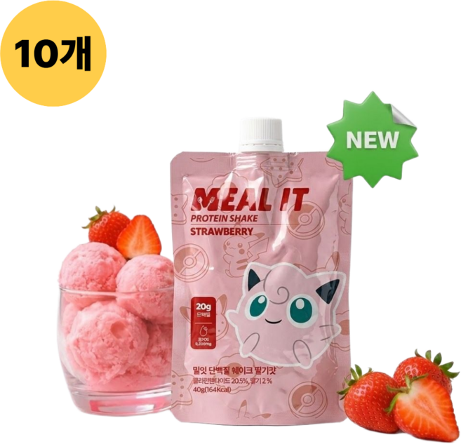 밀잇 단백질쉐이크 파우치 딸기맛, 10개, 40g