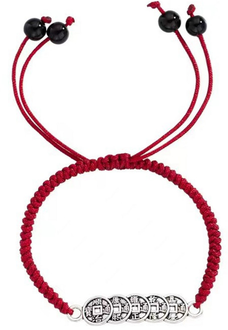 빨강 오제금 엽전 팔찌 손작업 매듭공예 재물신 금전운 대복 행운 S1087