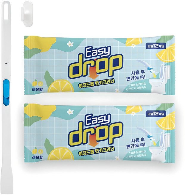 이지드롭 변기크리너 레몬향 리필 브러쉬 24개입 + 핸들 + 전용 고리, 혼합색상, 1세트