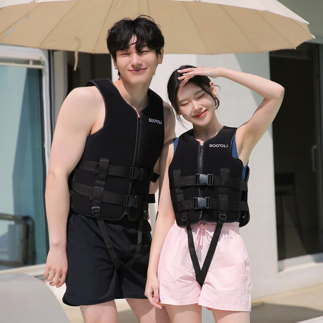 수올리 이지핏 남녀공용 부력보조복 물놀이 라이프자켓, 블랙
