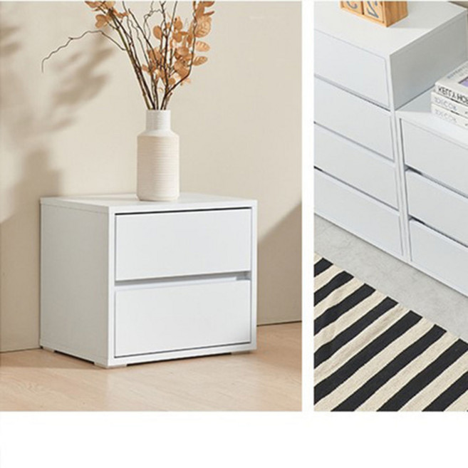 2단 미니 서랍장 협탁 침대협탁 서랍 침실 수납 슬림, 화이트, 1개