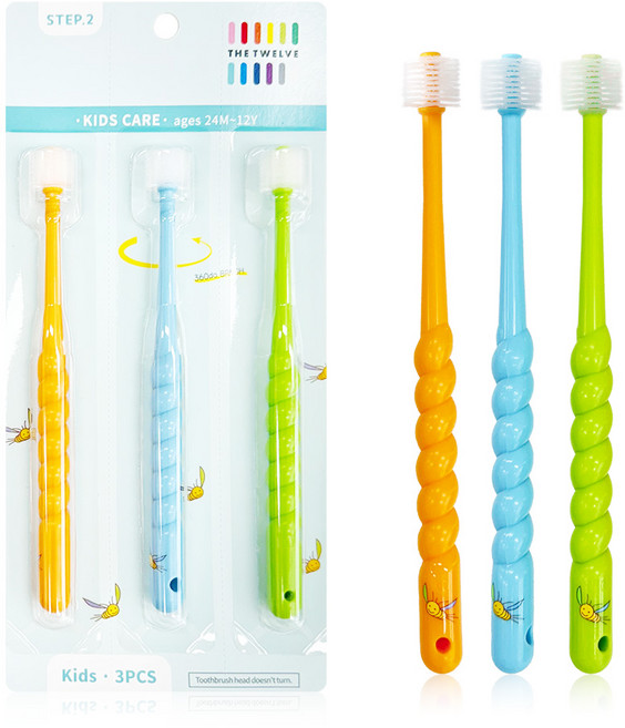 더트웰브 360도 키즈칫솔 어린이칫솔 유아칫솔, 360도 키즈 칫솔 블루 + 모래시계, 1개, 3개입