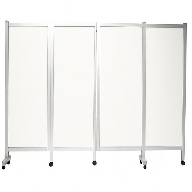 이동식 접이식 스탠드형 파티션 바퀴형 사무실 공간분리 칸막이 4단 2400, 화이트/하단부(스톱퍼이동식)