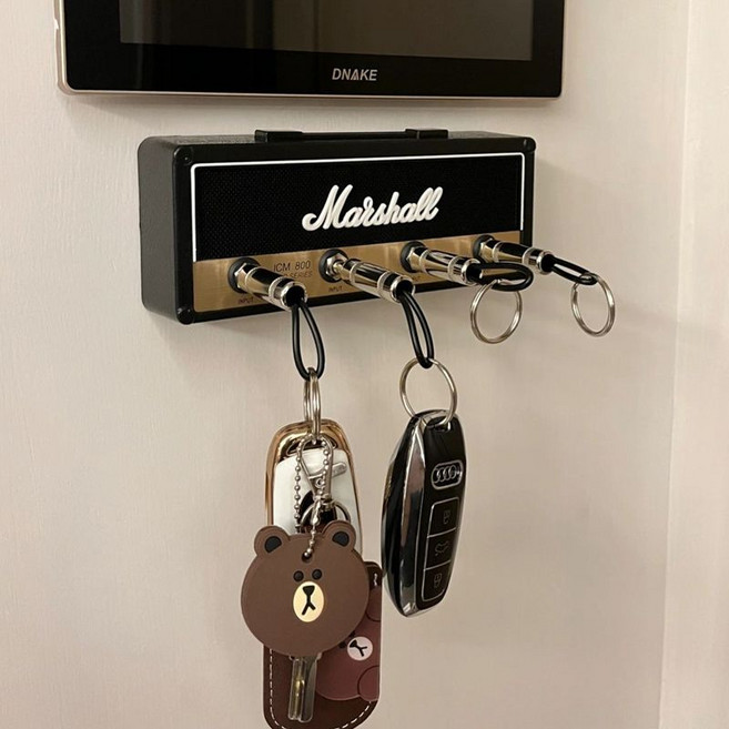 스피커 모양 벽걸이형 키보관 걸이 차키 열쇠 보관 정리함 인테리어 소품, 블랙, 1개