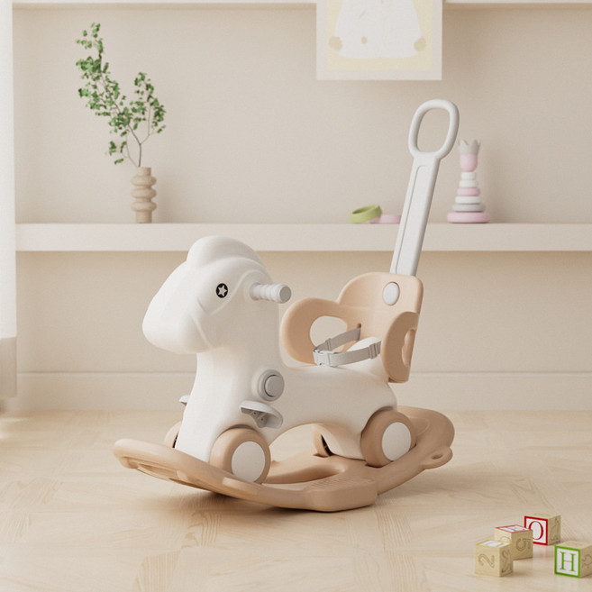 DIU 木馬兒童搖馬寶寶玩具嬰兒兩用搖搖馬1-5週歲小木馬車, 1件, 【升級款】馬形搖馬 咖色:如圖